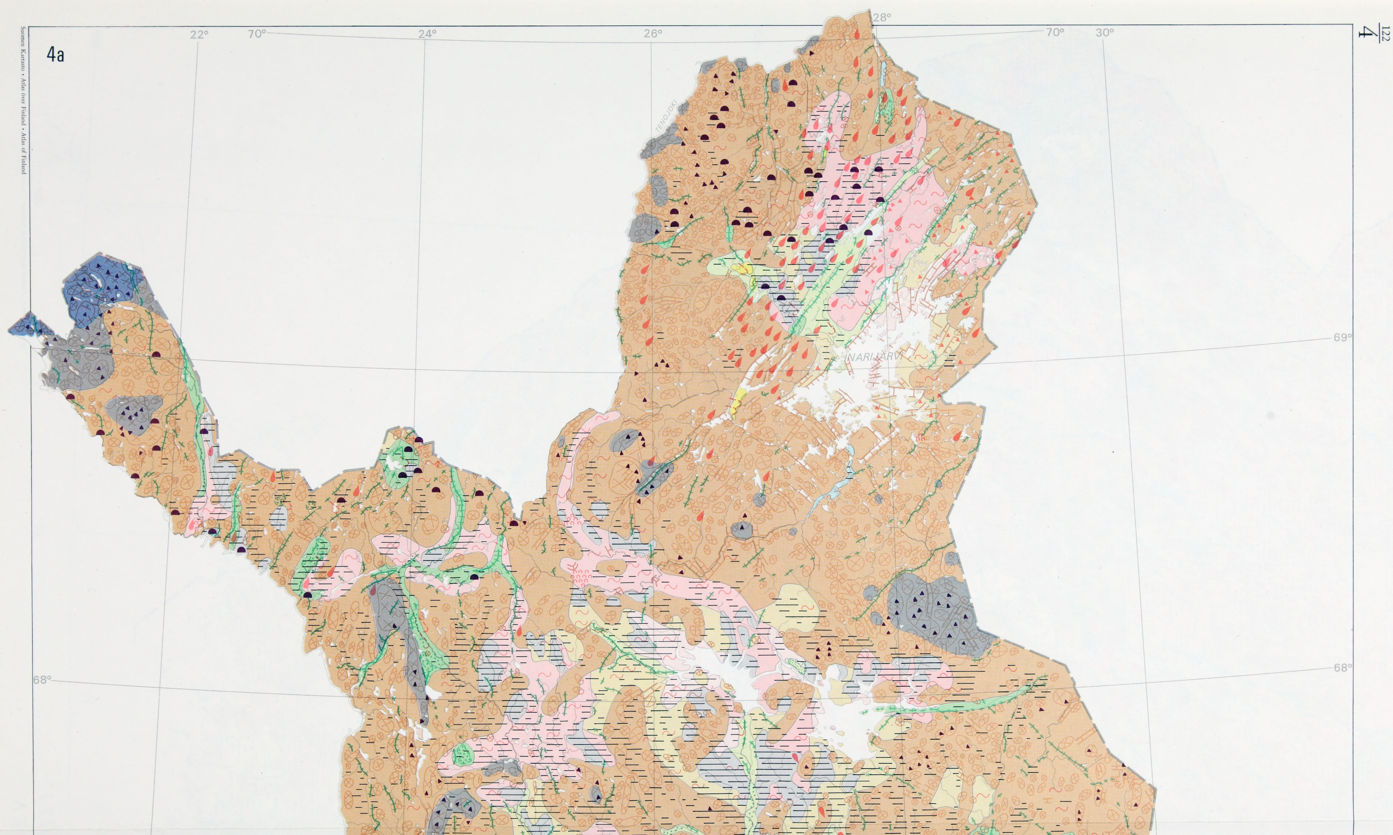 122: 4a. Geomorfologinen yleiskartta – Geomorfologisk generalkarta:  Pohjoisosa – Norra delen (Pohjois-Lappi) 