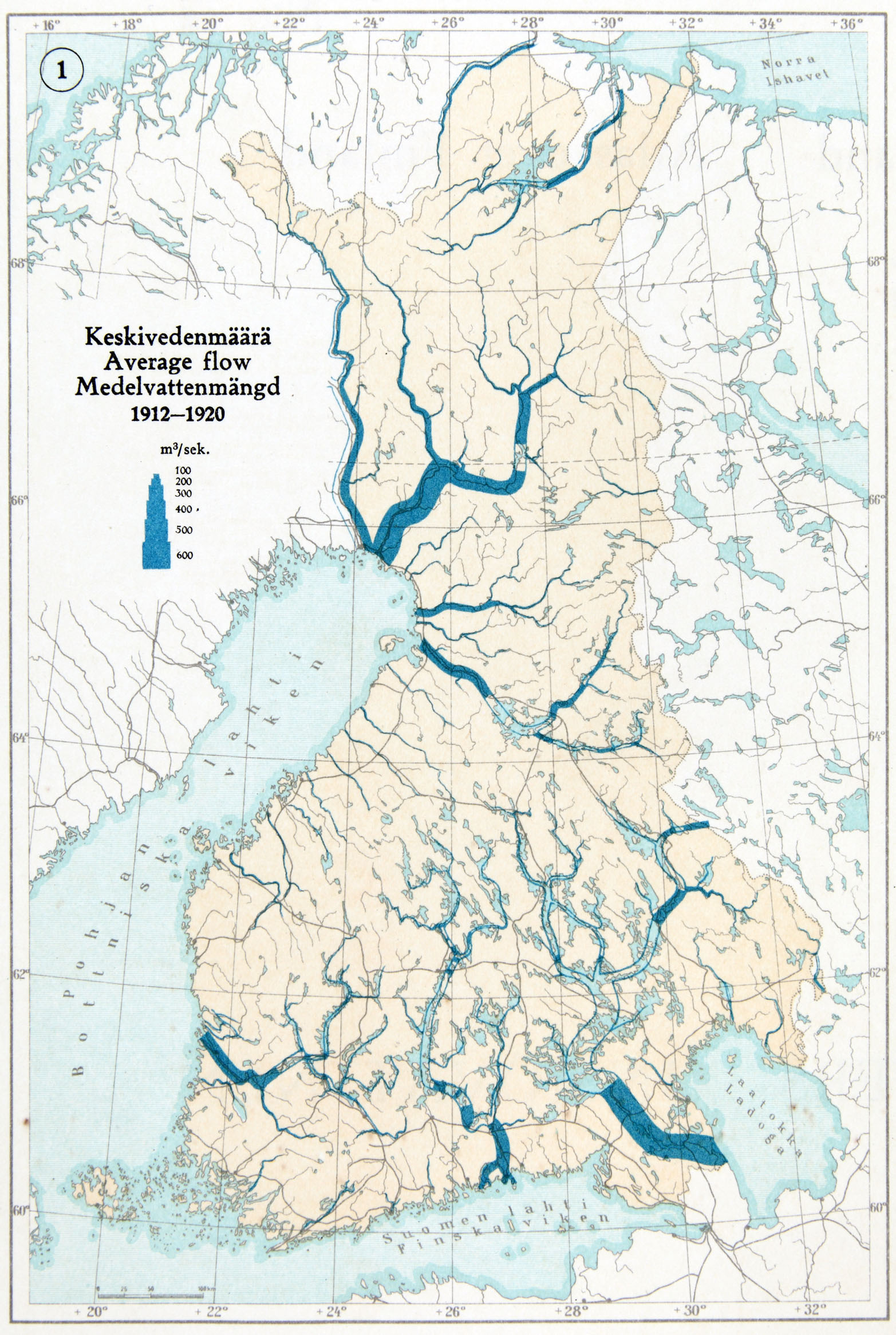 1. Sisävedet: Keskivedenmäärä – Insjövattnen: Medelvattenmängd |  