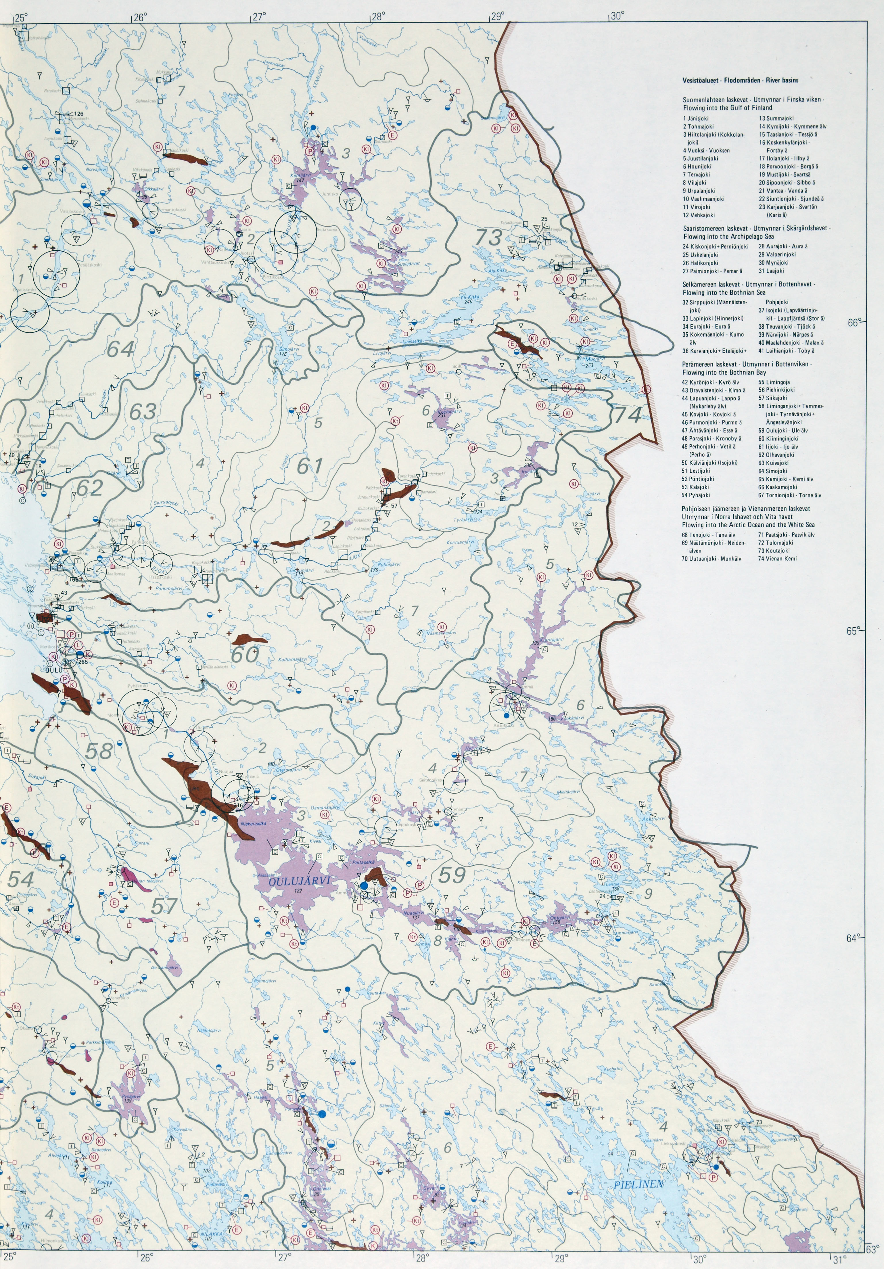 132: Karttaliite 2: Vesivarat – Kartbilaga 2: Vattentillgångar  (Pohjois–Karjala ja Koillismaa, vesistöaluenumerot) 